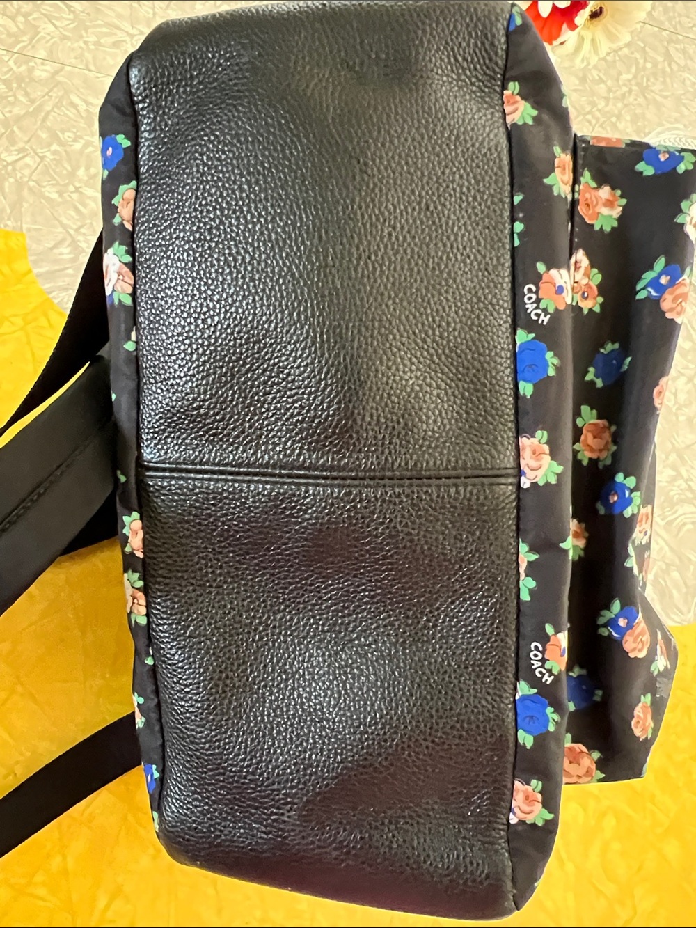 Coach Black Floral Backpack with Fox Patch and Blue Sunglasses - Picture 13 of 16